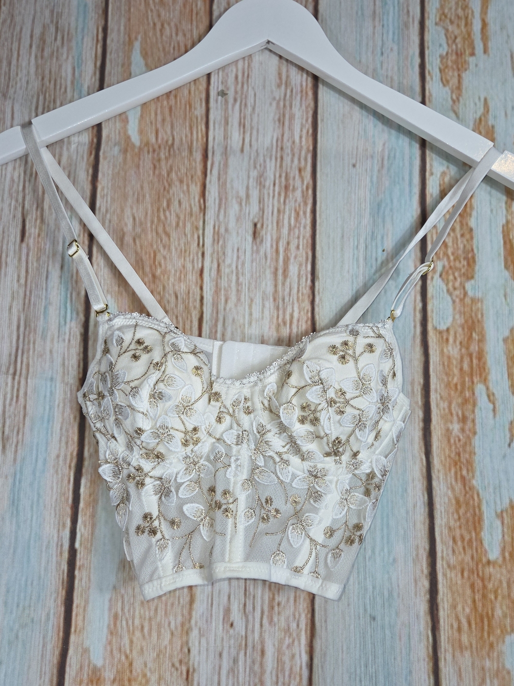 Cotton House Embroidered Ivory Floral Lace Bustier Top And Bikini Botyom. Size S